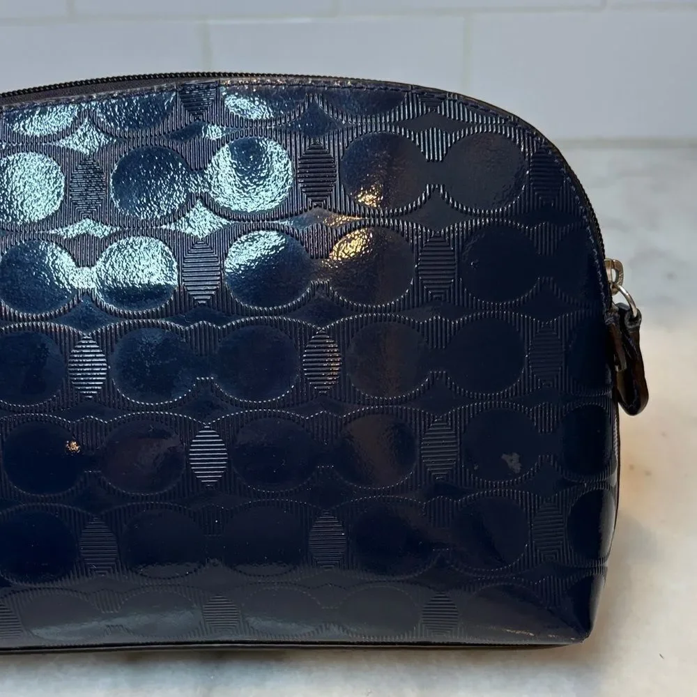Coach Signature Logo Embossed Vinyl Domed Cosmetic Case Toiletry Bag Clutch HTF